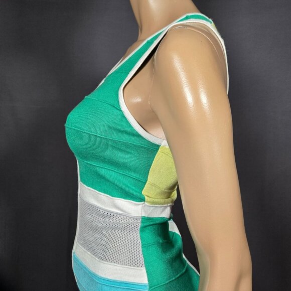 Y2K Colorblock Knit Bodycon Mini Dress Size S Colorful Sleeveless Yellow White - Picture 6 of 8